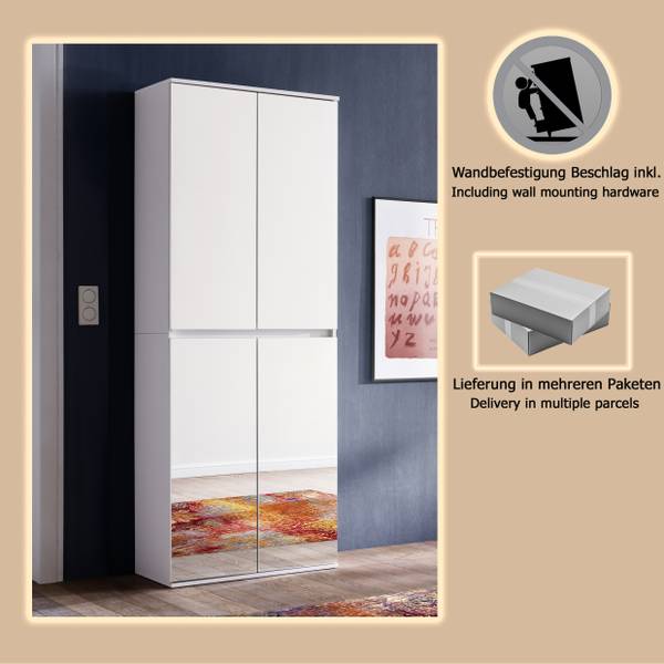 Garderobenschrank Mirror Weiß - Breite: 74 cm