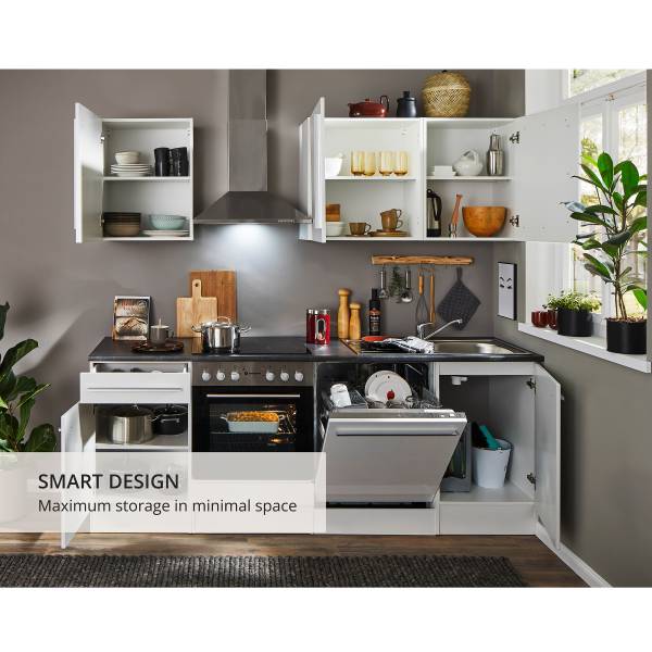 Cuisine équipée Pattburg III Blanc brillant - Largeur : 220 cm - Sans électroménager