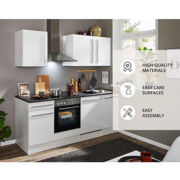 Cuisine équipée Pattburg III Blanc brillant - Largeur : 220 cm - Sans électroménager
