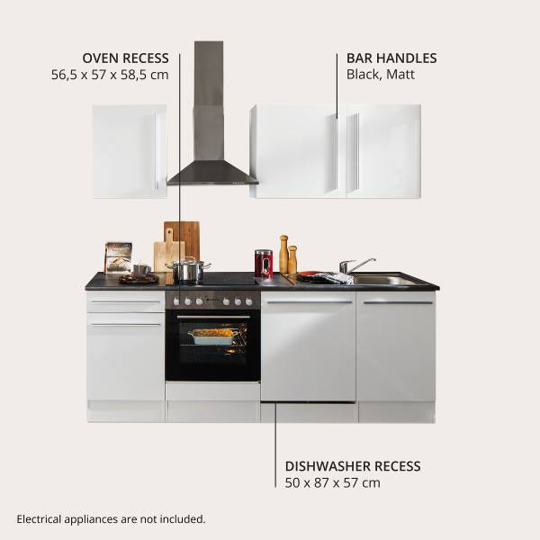 Cuisine équipée Pattburg III Blanc brillant - Largeur : 220 cm - Sans électroménager