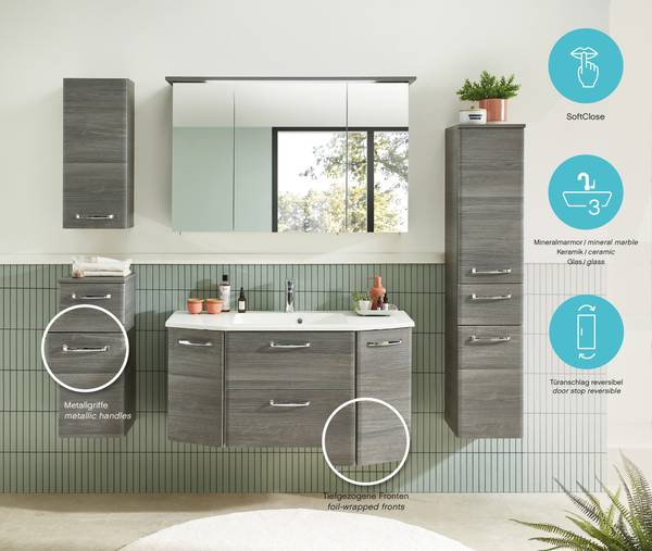 Badezimmerset Quickset 328 IV (3-teilig) Inklusive Mineralgussbecken - Graphit Struktur Dekor