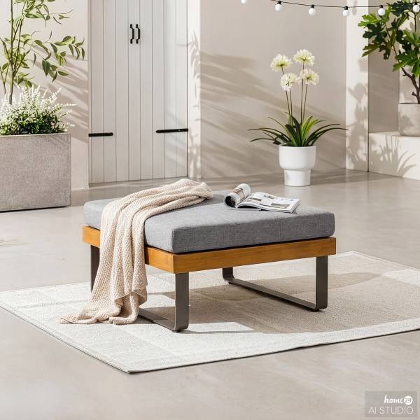 Modulares Loungehockerelement Molou Eisen / Akazie - Grau / Braun