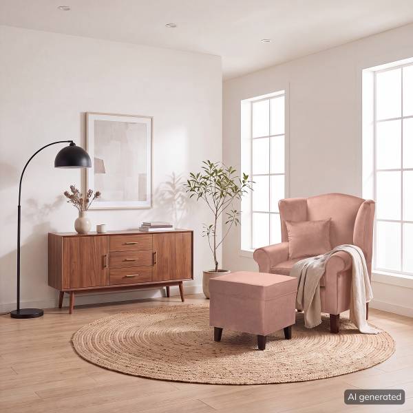 Fauteuil COLMAR Velours Vaia: Rose - Avec repose-pieds