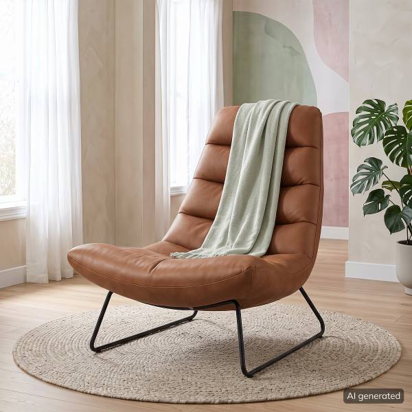 Loungesessel Quini Mischgewebe / Eisen - Cognac / Schwarz
