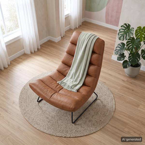 Loungesessel Quini Mischgewebe / Eisen - Cognac / Schwarz