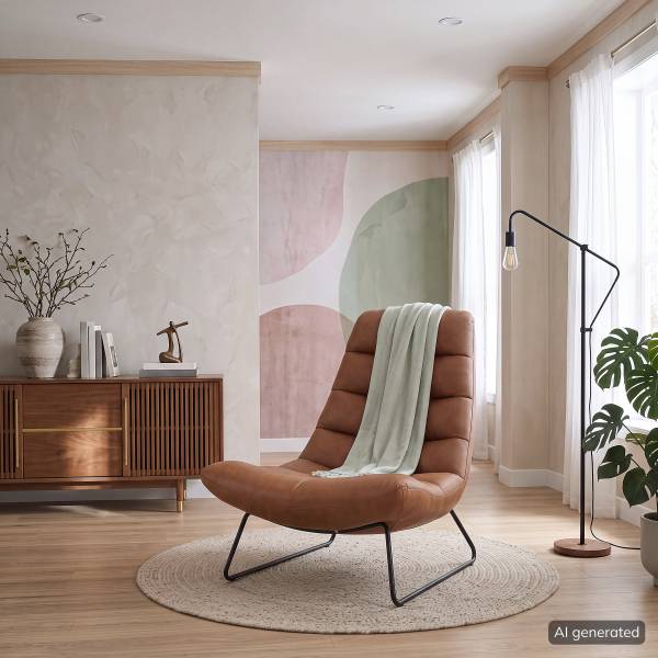 Loungesessel Quini Mischgewebe / Eisen - Cognac / Schwarz
