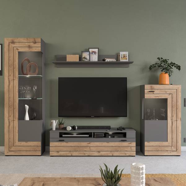TV-Lowboard Fenor Basalt / Eiche Dekor