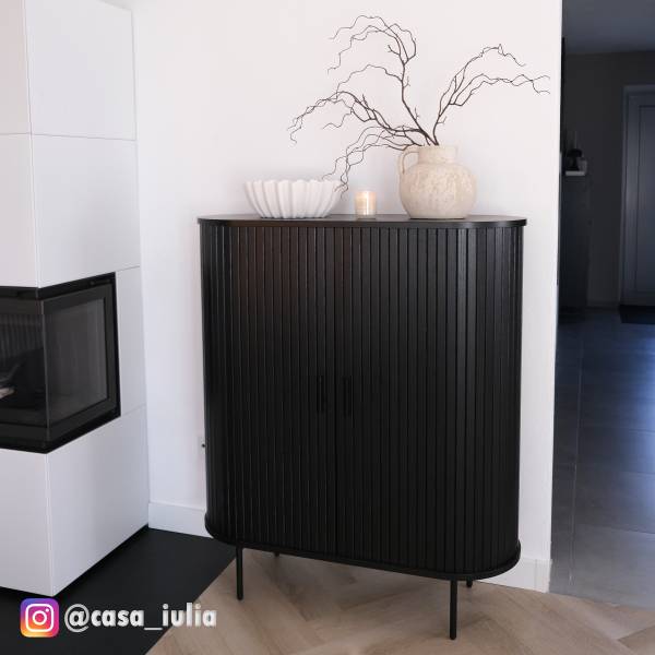 Highboard BARAWOH Echtholzfurnier - Eiche Schwarz