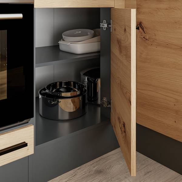 Eck-Küchenzeile Pattburg Eiche Artisan Dekor - Breite: 220 cm - Mit Elektrogeräten