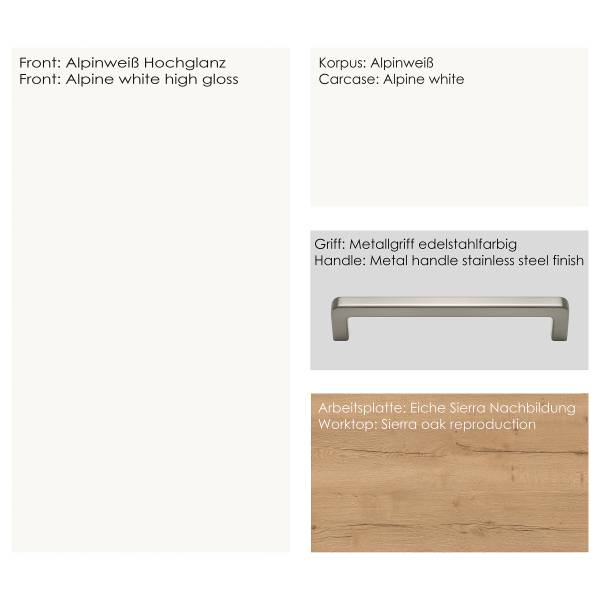 Küchenzeile Low-Line Flash Kombi C Hochglanz Weiß - Breite: 240 cm - Ausrichtung rechts - Mit Elektrogeräten