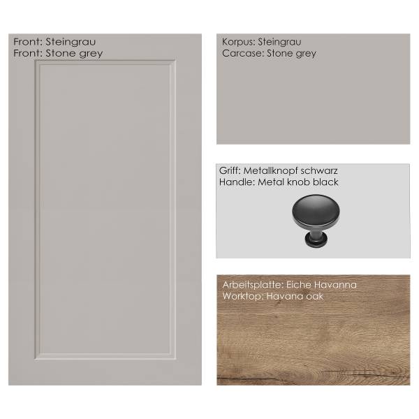 Küchenzeile Low-Line Cascada Variante B Steingrau - Breite: 270 cm - Ausrichtung links - Ohne Elektrogeräte