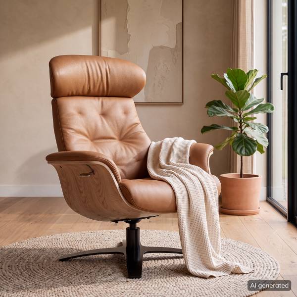 Relaxsessel HARRIGA Leder / Eisen - Hellbraun / Schwarz - Echtleder Ulicia: Cognac