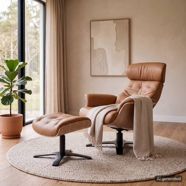 Relaxsessel HARRIGA Leder / Eisen - Hellbraun / Schwarz - Echtleder Ulicia: Cognac