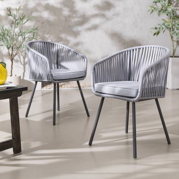 Gartenstuhl NOXI 2er-Set Stahl / Polyester - Hellgrau