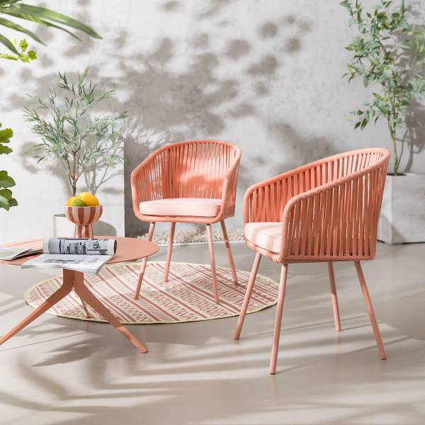 Gartenstuhl NOXI 2er-Set Stahl / Polyester - Flamingorosa
