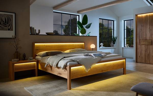 Letto con illuminazione Zabud rovere - 200 x 200cm