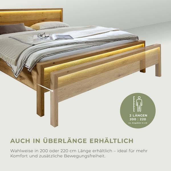 Beleuchtetes Massivholzbett Zabud Inkl. Beleuchtung - Wildeiche massiv - 180 x 200cm