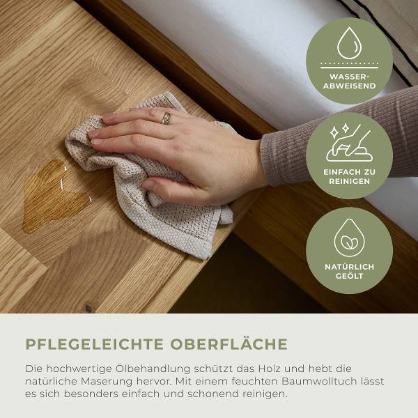 Beleuchtetes Massivholzbett Zabud Inkl. Beleuchtung - Wildeiche massiv - 180 x 200cm