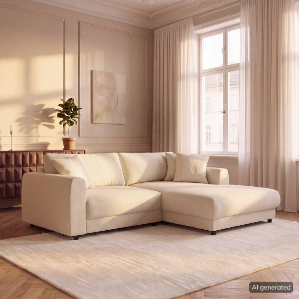 Ecksofa LAYAA mit Longchair Cordstoff Snor: Beige - Breite: 238 cm - Longchair davorstehend rechts
