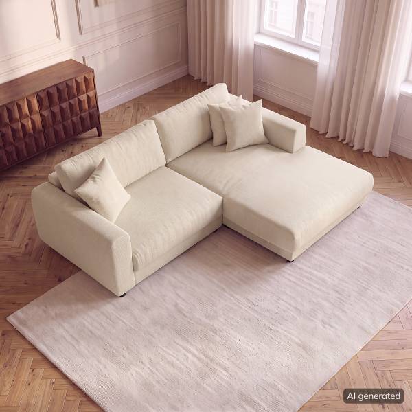 Ecksofa LAYAA mit Longchair Cordstoff Snor: Beige - Breite: 238 cm - Longchair davorstehend rechts
