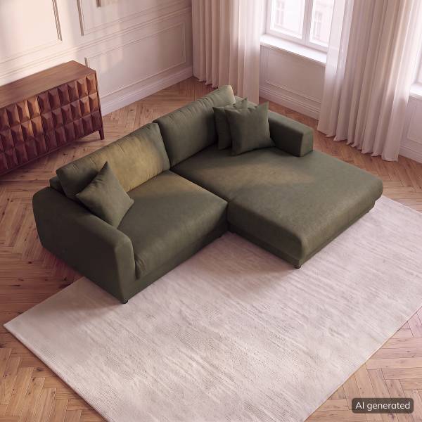 Ecksofa LAYAA mit Longchair Webstoff Saia: Graugrün meliert - Breite: 238 cm - Longchair davorstehend rechts