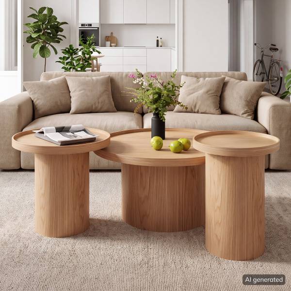 Couchtisch-Set BOURAPIL 3-teilig Echtholzfurnier - Eiche