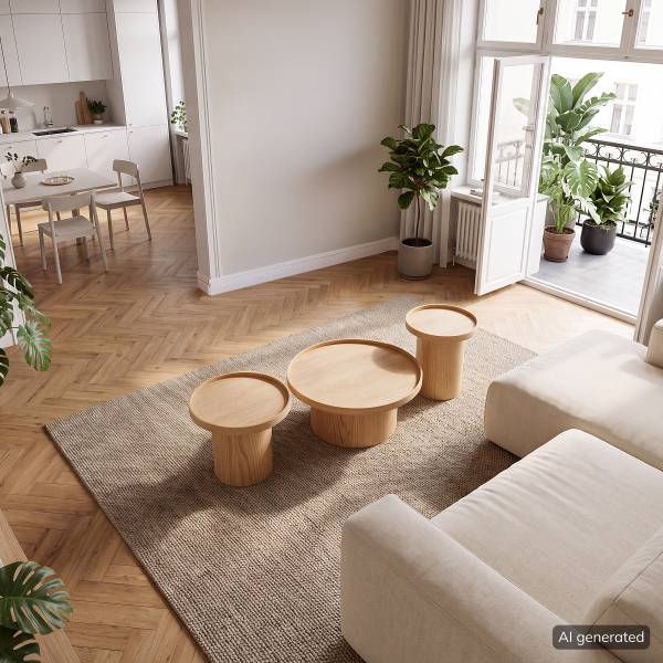 Couchtisch-Set BOURAPIL 3-teilig Echtholzfurnier - Eiche