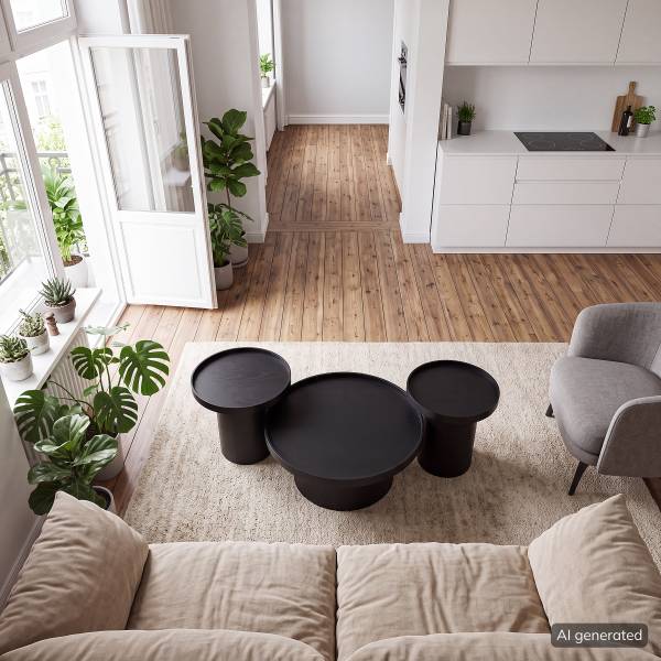 Couchtisch-Set BOURAPIL 3-teilig Echtholzfurnier - Eiche Schwarz