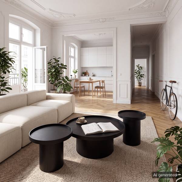 Couchtisch-Set BOURAPIL 3-teilig Echtholzfurnier - Eiche Schwarz
