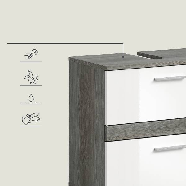 Set 3 mobili bagno Trona - Mobile basso Bianco lucido / effetto argento