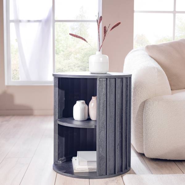 Massiver Couchtisch PANOTA Akazie Schwarz - Durchmesser: 50 cm