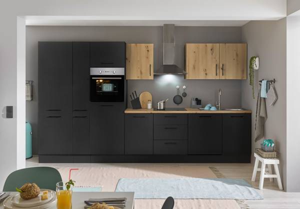 Cucina Collegno G Opaco nero - Larghezza: 370 cm - Senza piani di cottura - Senza utensili di cucina