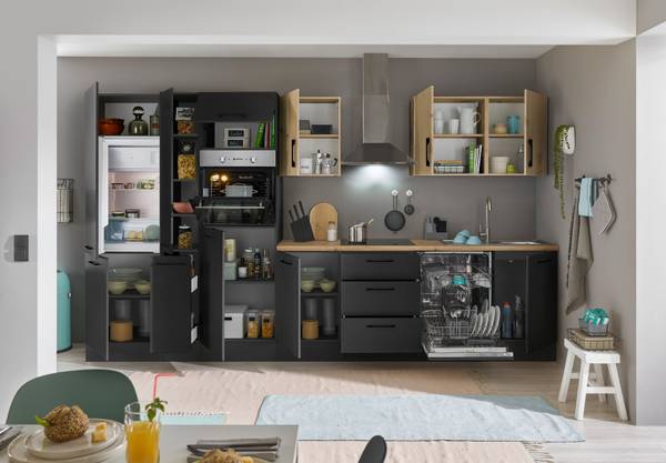 Cucina Collegno G Opaco nero - Larghezza: 370 cm - Senza piani di cottura - Senza utensili di cucina