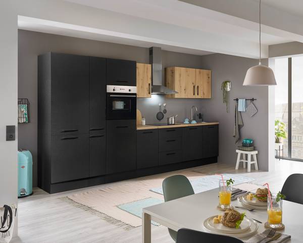 Cucina Collegno G Opaco nero - Larghezza: 370 cm - Senza piani di cottura - Senza utensili di cucina