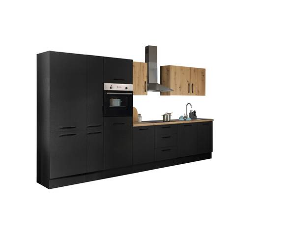 Cucina Collegno G Opaco nero - Larghezza: 370 cm - Senza piani di cottura - Senza utensili di cucina