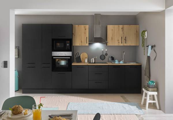 Cucina Collegno I Opaco nero - Larghezza: 360 cm - Senza piani di cottura - Senza utensili di cucina