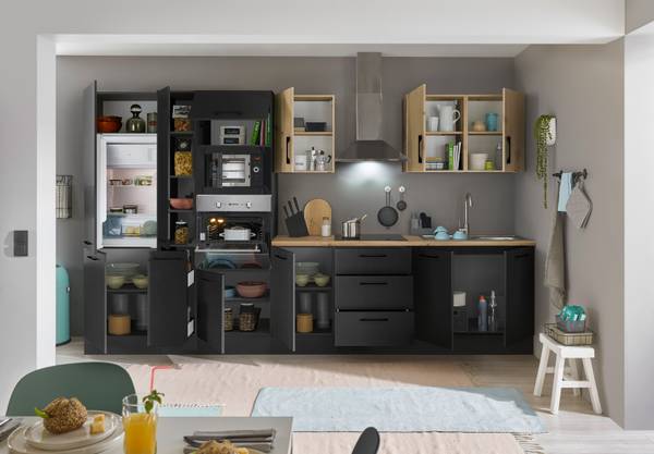 Cucina Collegno I Opaco nero - Larghezza: 360 cm - Senza piani di cottura - Senza utensili di cucina