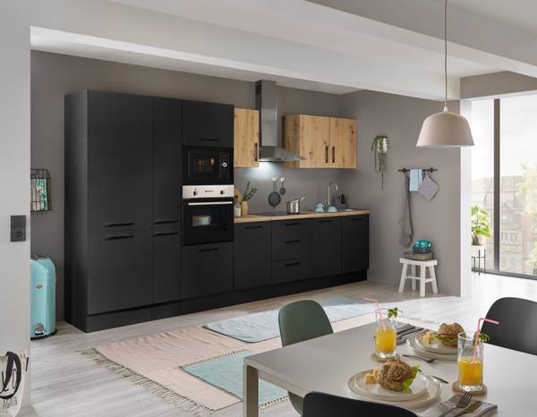 Cucina Collegno I Opaco nero - Larghezza: 360 cm - Senza piani di cottura - Senza utensili di cucina
