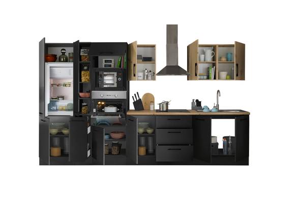Cucina Collegno I Opaco nero - Larghezza: 360 cm - Senza piani di cottura - Senza utensili di cucina
