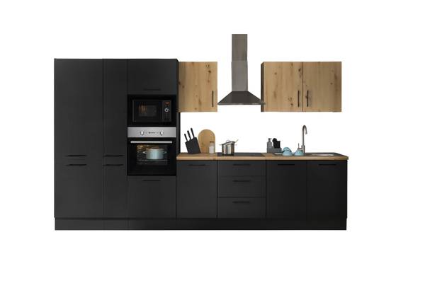 Cucina Collegno I Opaco nero - Larghezza: 360 cm - Senza piani di cottura - Senza utensili di cucina