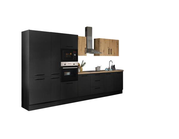 Cucina Collegno I Opaco nero - Larghezza: 360 cm - Senza piani di cottura - Senza utensili di cucina