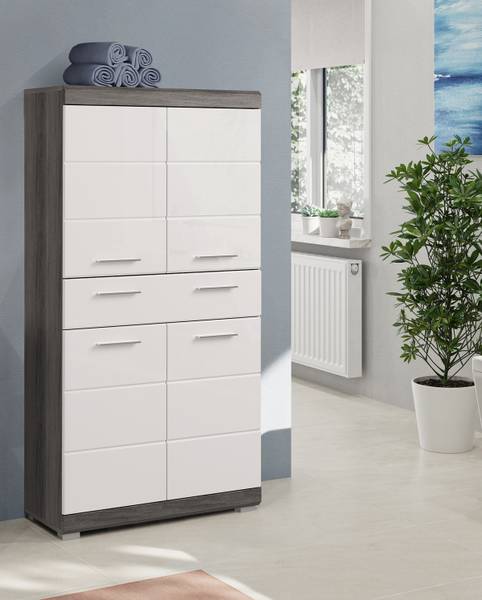 Midischrank Scout Hochglanz Weiß / Rauchsilber Dekor - Rauchsilber