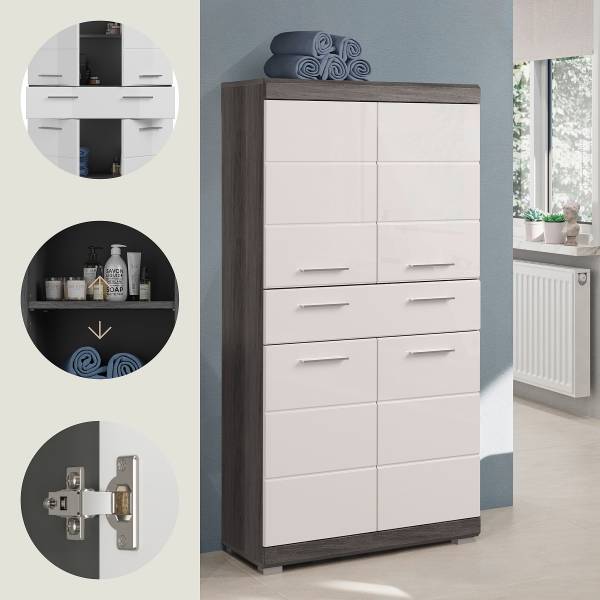 Midischrank Scout Hochglanz Weiß / Rauchsilber Dekor - Rauchsilber