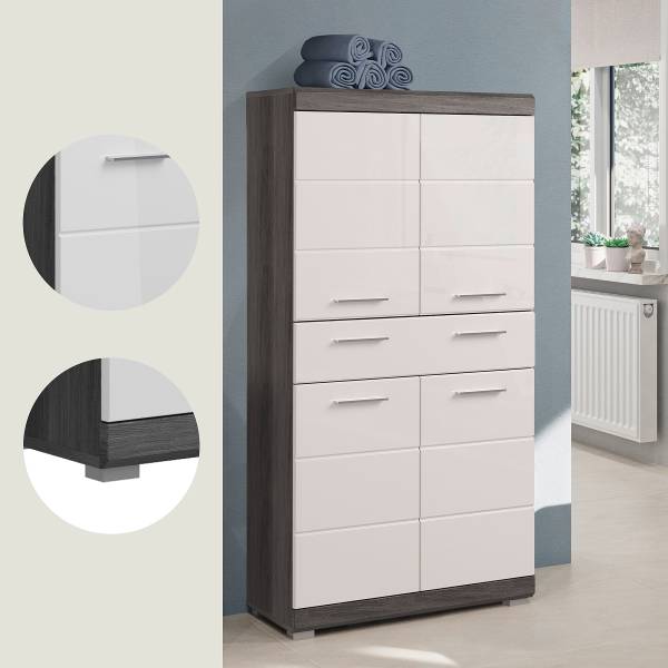 Midischrank Scout Hochglanz Weiß / Rauchsilber Dekor - Rauchsilber