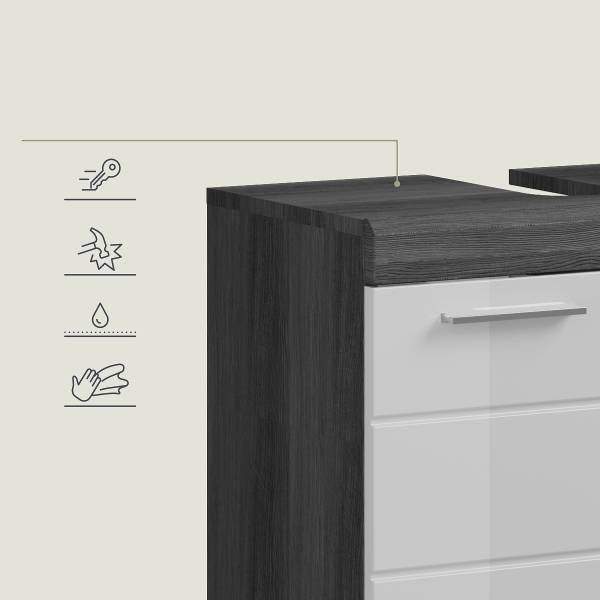 Badset Scout 4-tlg Midischrank+SPS Hochglanz Weiß / Rauchsilber Dekor - Rauchsilber