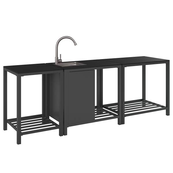 Tuinkeukentafel Portol aluminium/kunststof - zwart