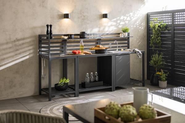 Tuinkeukentafel Portol aluminium/kunststof - zwart