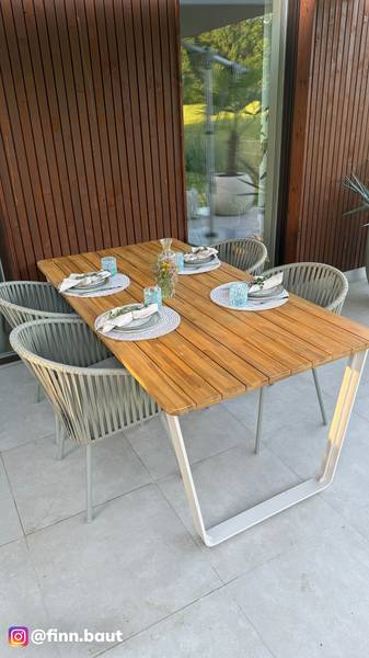 Gartentisch Keens Akazie massiv / Aluminium - Braun / Beige