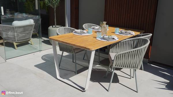 Gartentisch Keens Akazie massiv / Aluminium - Braun / Beige