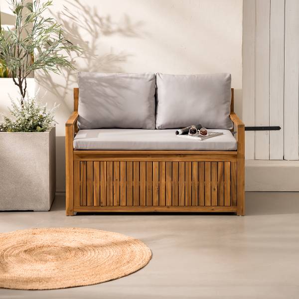 Massive Gartenbank Luwo Akazie massiv / Polyester - Braun / Grau